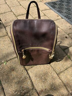 Perlina Brown Leather Backpack with Gold Accents
